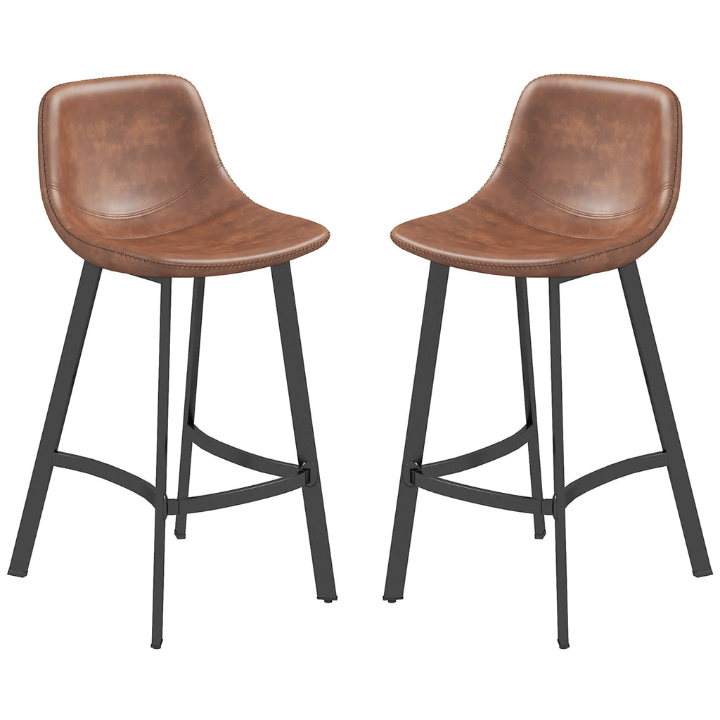 Andre Counter Height Stools with  Backrest and Steel Legs-Set of 2-Brown