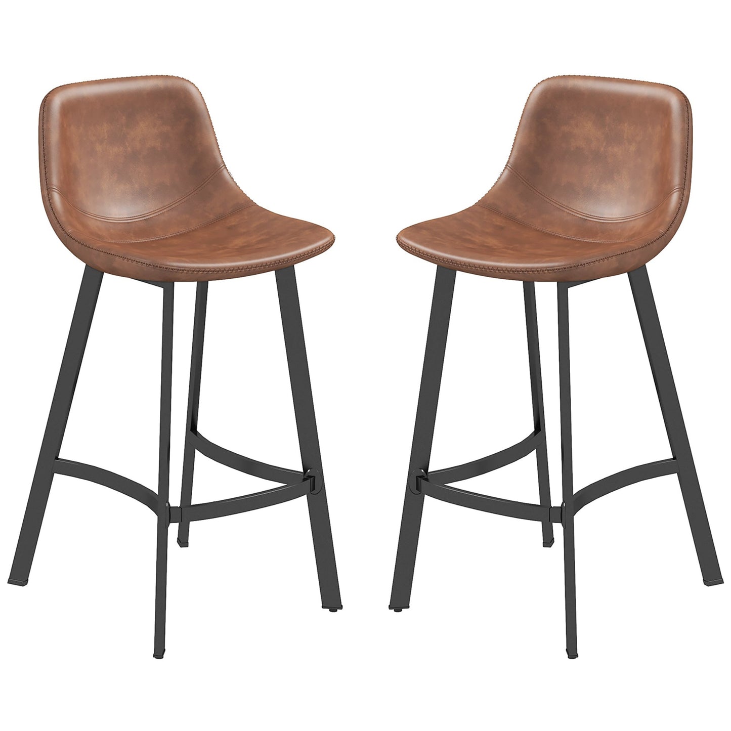 Andre Counter Height Stools with  Backrest and Steel Legs-Set of 2-Brown