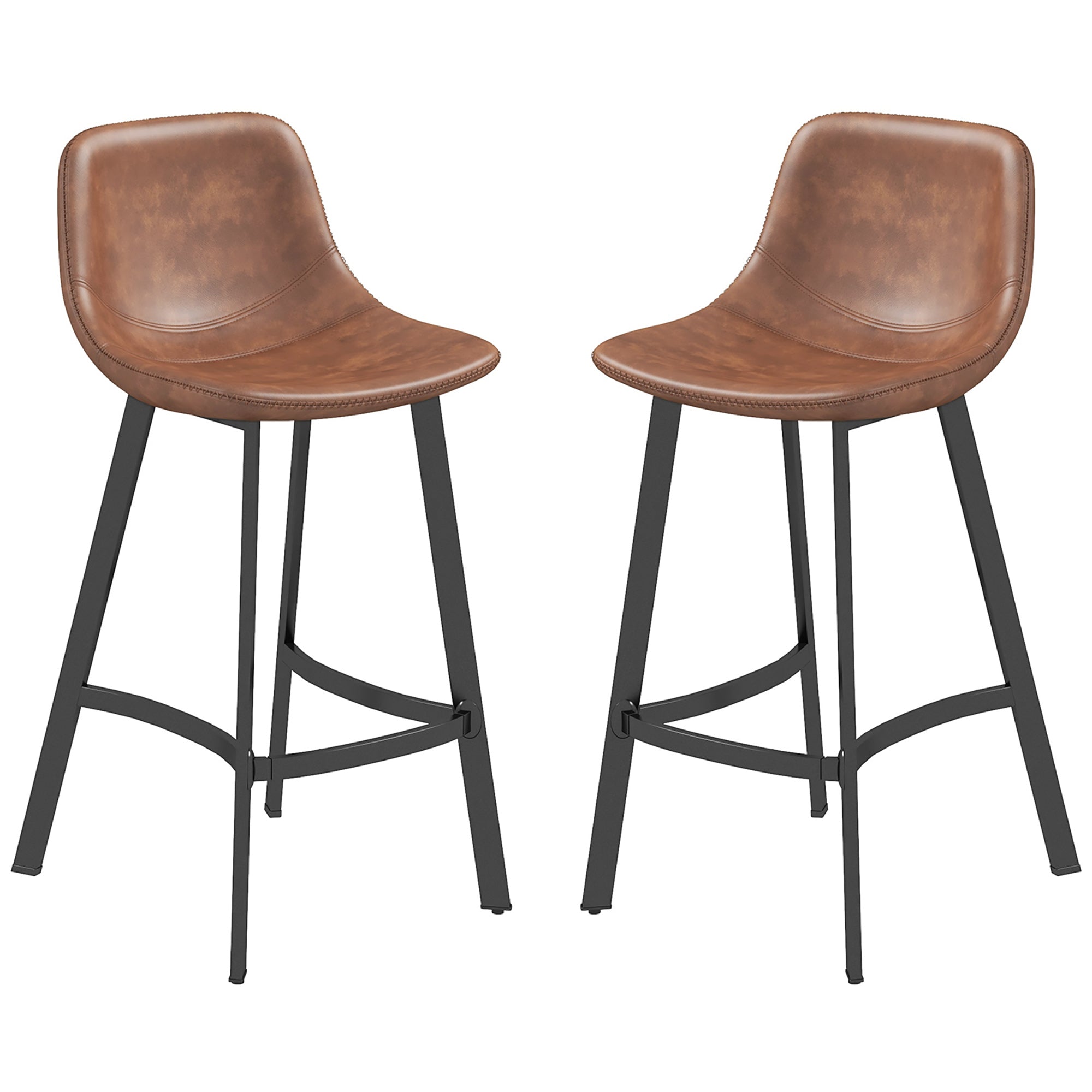 Andre Counter Height Stools with  Backrest and Steel Legs-Set of 2-Brown