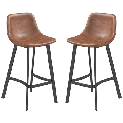 Andre Counter Height Stools with  Backrest and Steel Legs-Set of 2-Brown