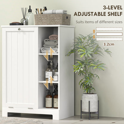 Laundry Cabinet with Removable Basket, Tilt Out Laundry Hamper with Adjustable Shelf and Open Compartments, White