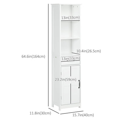 Modern Bathroom Cabinet, Narrow Bathroom Vanities with 3 Open Shelves, Drawer and Adjustable Shelf, White