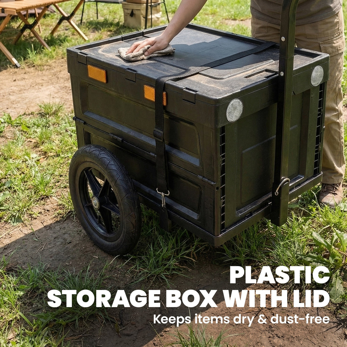 Bike Trailer with Foldable Storage Box and Lid, Quick Release Wheels, Reflective Stickers, Safety Flag