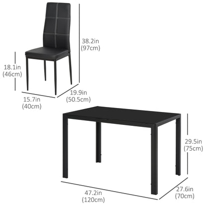 Zaya 5-Piece Rectangular Glass Dining Set for Small Spaces-Black