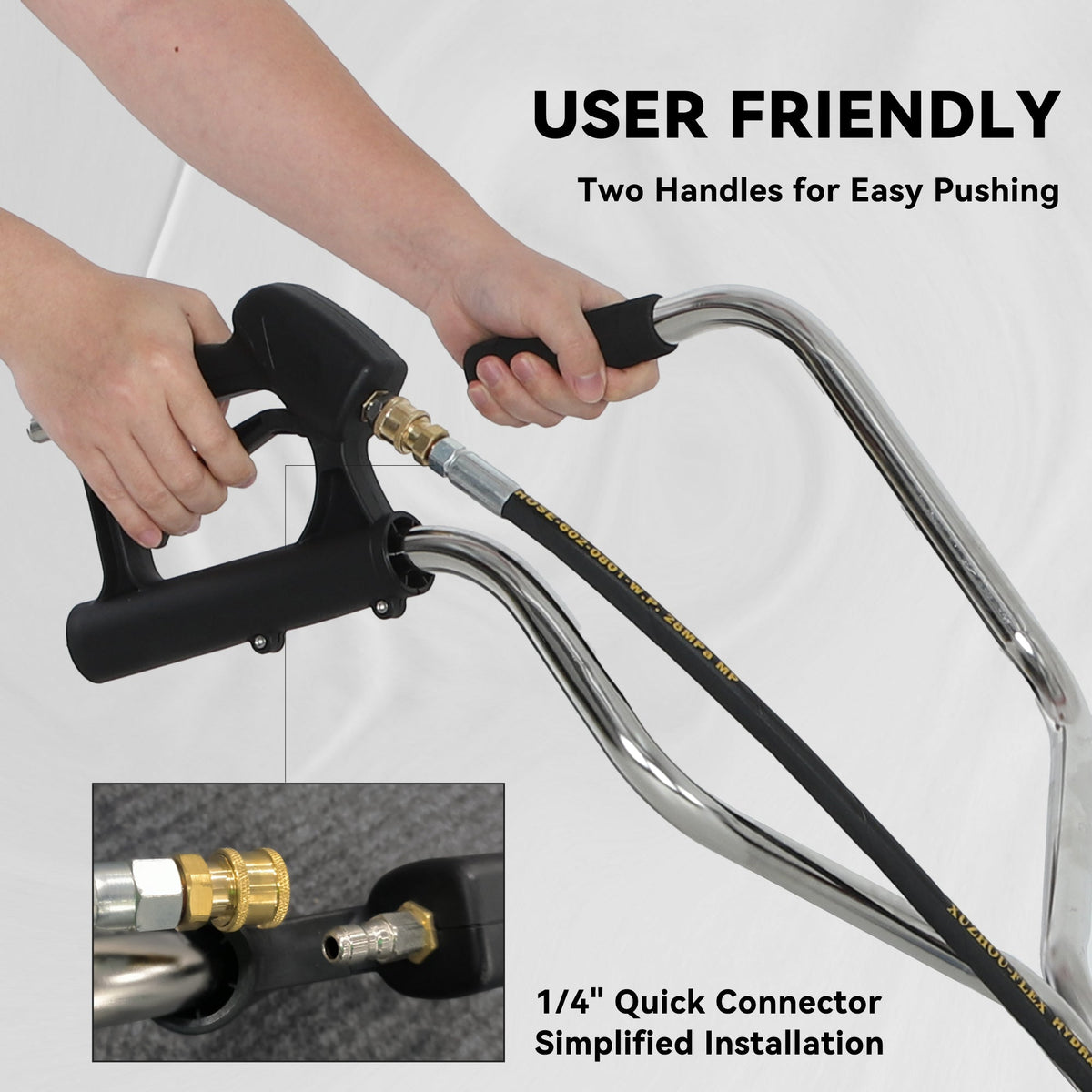 16" Pressure Washer Surface Cleaner with 4 Wheels, Stainless Steel Power Washer Surface Cleaner with 1/4" Quick Connector, 2 Extension Wands, 3600 PSI, Silver