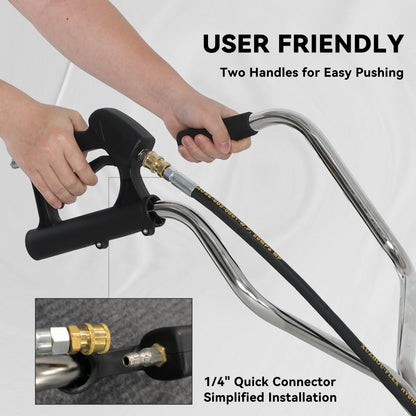 16" Pressure Washer Surface Cleaner with 4 Wheels, Stainless Steel Power Washer Surface Cleaner with 1/4" Quick Connector, 2 Extension Wands, 3600 PSI, Silver