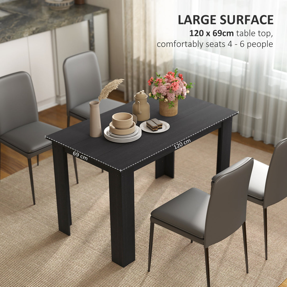 Spencer 47" Dining Table for 4-6 People-Black