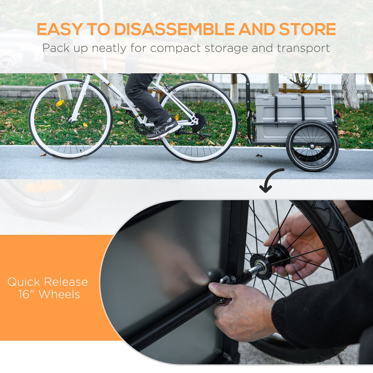 Steel Trailer for Bike, Bicycle Cargo Trailer with Foldable Storage Box and Safe Reflectors, Max Load 88LBS, Black