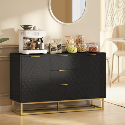 47" Storage Cabinet with Doors, Adjustable Shelves, 3 Drawers, Metal Legs for Kitchen Storage, Home Use, White