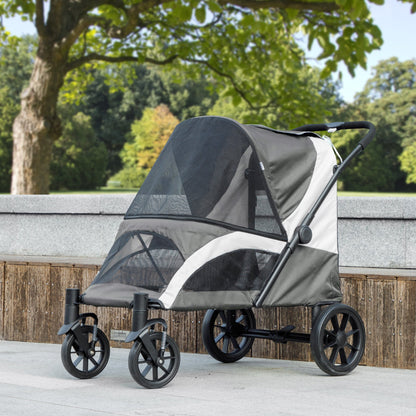 Foldable Pet Stroller for Medium Dogs with Four Big Wheels, Shock-Absorbing Frame, Safety Leashes, Brakes, Black