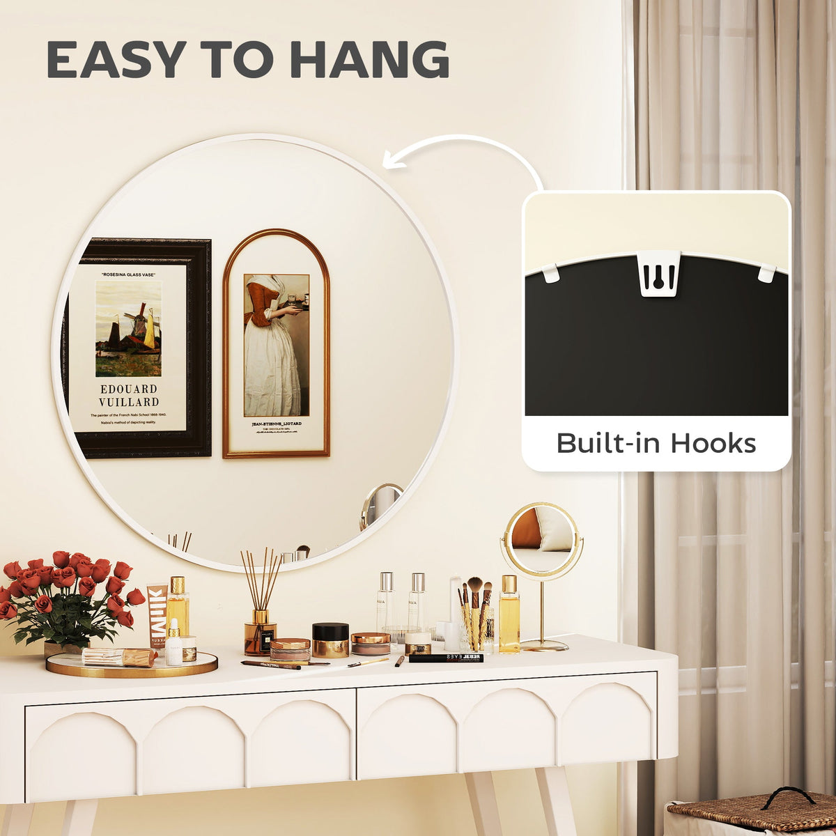 36" Round Mirror, Bathroom Wall Mirror with Metal Frame, Decorative Vanity Mirror for Living Room, Bedroom, Black