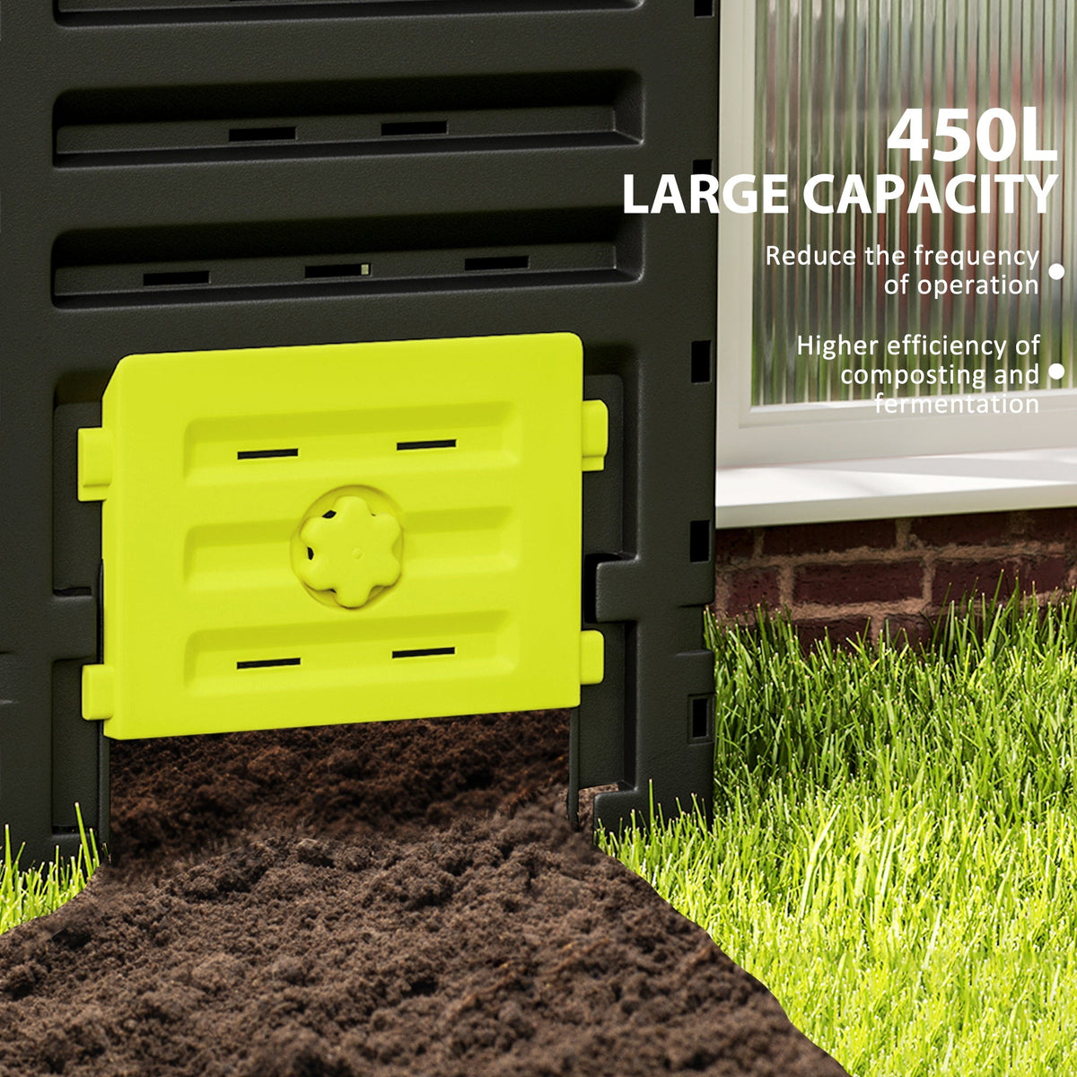 Compost Bin, Garden Composter with 80 Vents and 2 Doors, 120 Gallon (450L), Brown
