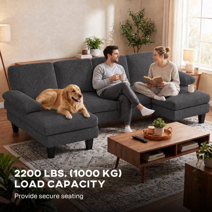 Sectional Sofa, U Shaped Couch with Double Chaise, Pillow-top Armrests and Spring Cushions, 2200lb Capacity, Beige