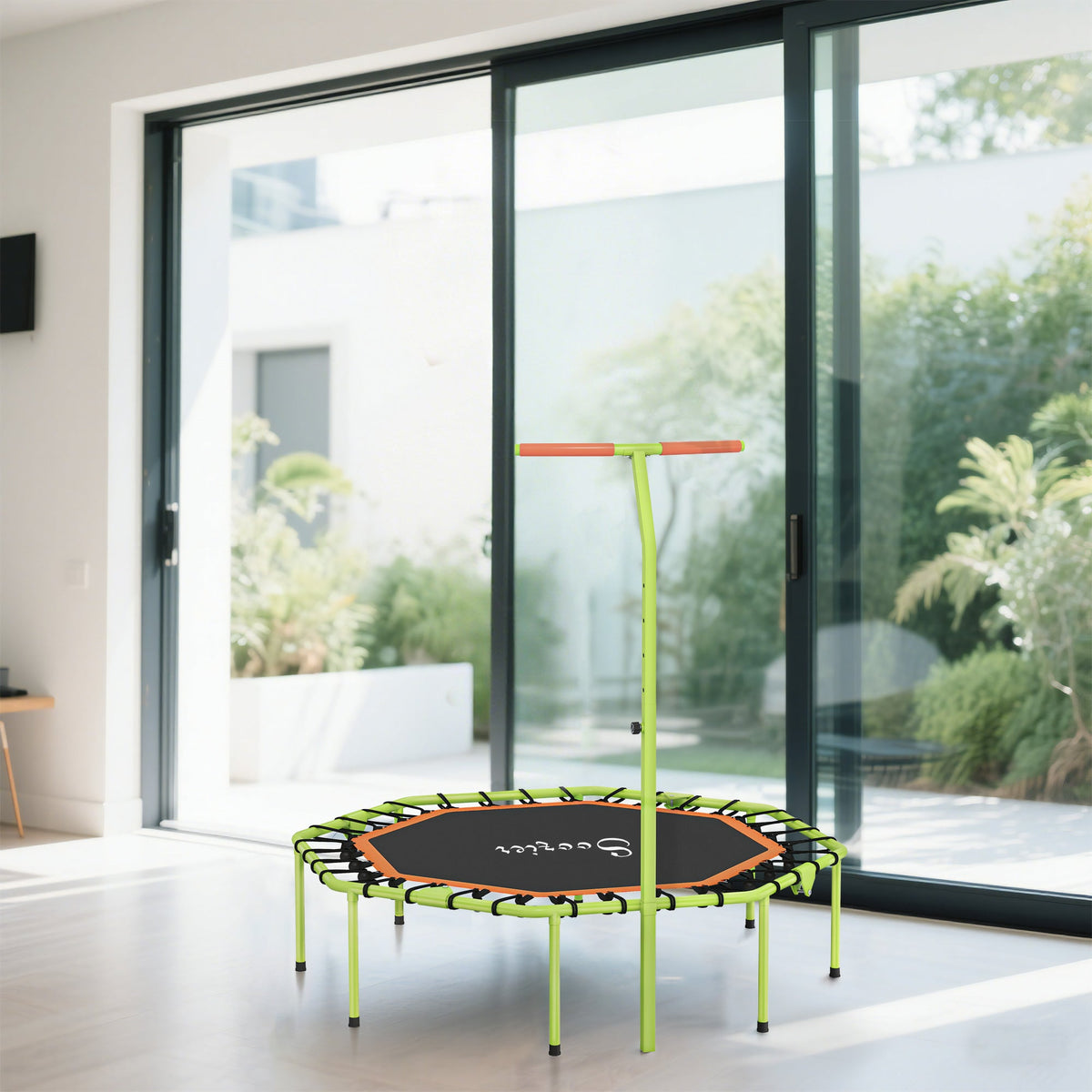 50" Foldable Mini Trampoline, Fitness Trampoline Rebounder with Bungee, Adjustable Handle Bar, Stable & Quiet
