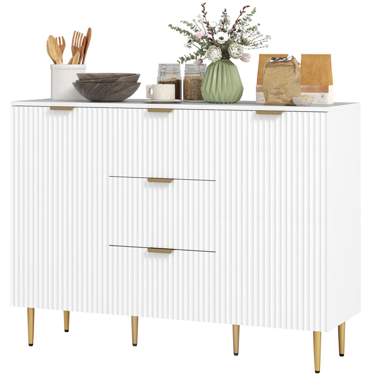 Ellis Modern Kitchen Buffet/Hallway Cabinet with 3 Drawers-White