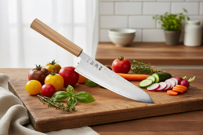 Ginrei Silver 3 Nashiji Gyuto Knife 210mm - Olive Wood Handle