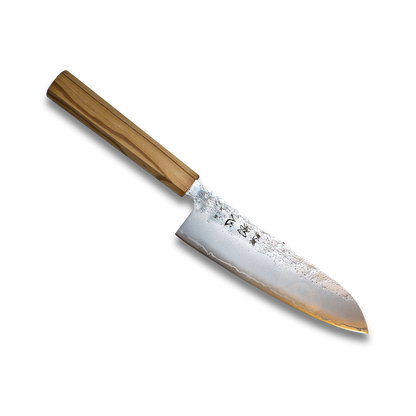 Ginrei Silver 3-Layer Nashiji Santoku Knife 170mm Olive Wood Handle