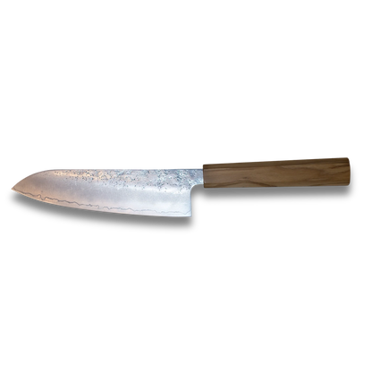 Ginrei Silver 3-Layer Nashiji Santoku Knife 170mm Olive Wood Handle