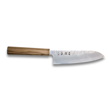 Ginrei Silver 3-Layer Nashiji Santoku Knife 170mm Olive Wood Handle