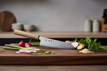 Ginrei Silver 3-Layer Nashiji Santoku Knife 170mm Olive Wood Handle