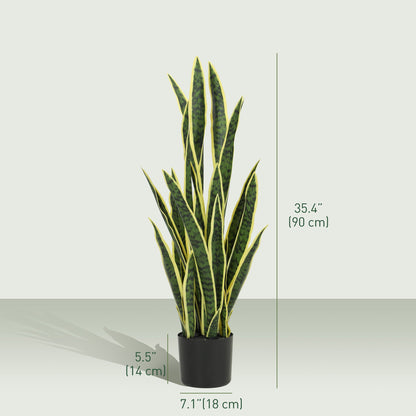 Artificial Tree, 35.4" Artificial Snake Plant with 21 Leaves in Pot for Home, Office, and Living Room, Green