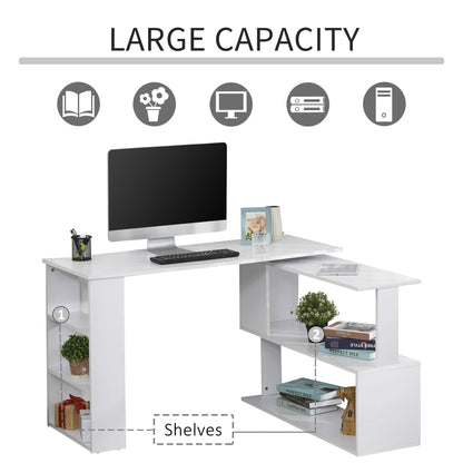 L Shaped Desk, 360° Rotating Corner Desk, Computer Writing Table Workstation with Storage Shelf for Home Office, Black