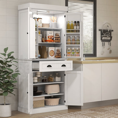 71" Kitchen Pantry Cabinet with LED Lights, 6 Spice Racks, a Drawer and 4 Adjustable Shelves, Black