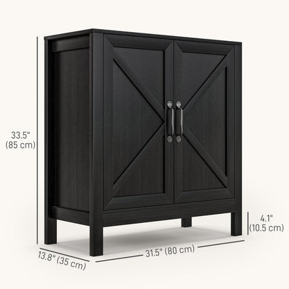 Sideboard Buffet, Kitchen Storage Cabinet with Barn Door and Adjustable Shelves, Storage Pantry, Black Oak