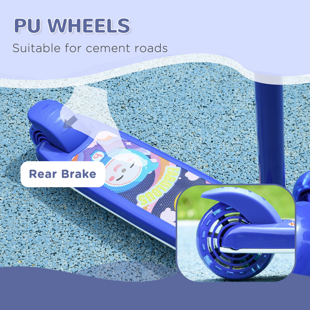 3 Wheel Kids Scooter, Toddler Kick Scooter with Adjustable Height, Rear-Fender Brake, LED Light, TPE Handlebar, Blue