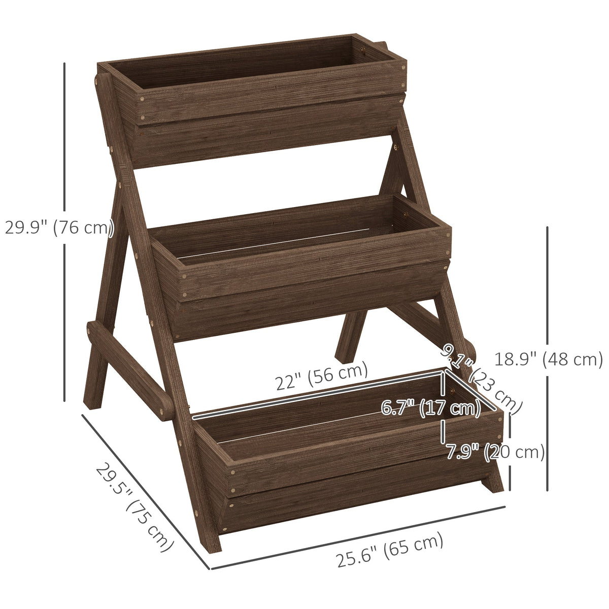 3 Tier Elevated Planter Box, Vertical Wooden Raised Garden Bed for Flowers, Vegetables, 26" x 30" x 30", Brown