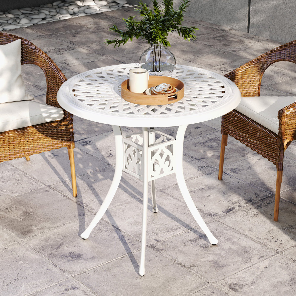 30-inch Round Patio Dining Table with Umbrella Hole Cast Aluminium Outdoor Bistro Table, Brown