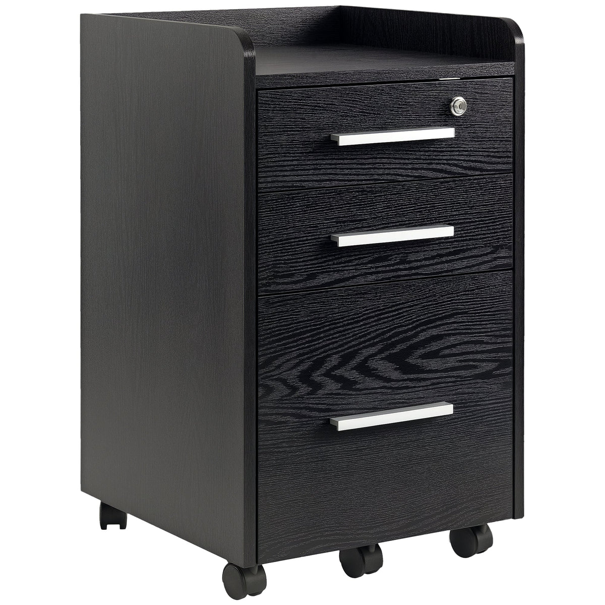 3 Drawer File Cabinet with Lock and Edged Top, Lockable Filing Cabinet on Wheels for Letter and A4 Size, White