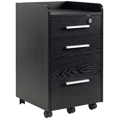 3 Drawer File Cabinet with Lock and Edged Top, Lockable Filing Cabinet on Wheels for Letter and A4 Size, White