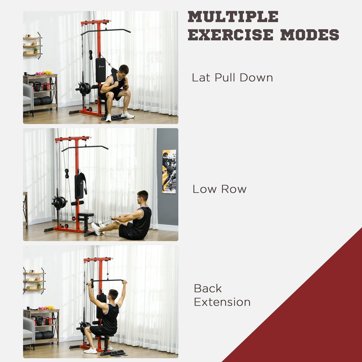 Lat Pull Down Machine, High / Low Pulley Machine with Adjustable Seat and Flip-Up Footplate, Black