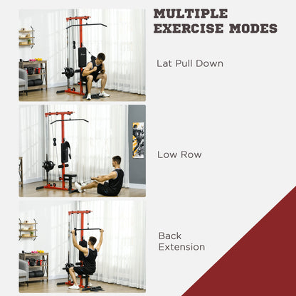 Lat Pull Down Machine, High / Low Pulley Machine with Adjustable Seat and Flip-Up Footplate, Black