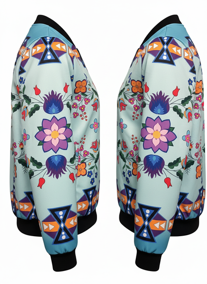Light Turquoise Floral Sky Bomber Jacket