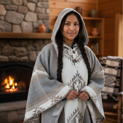 Grey and white AZTEC Wool Ponchos