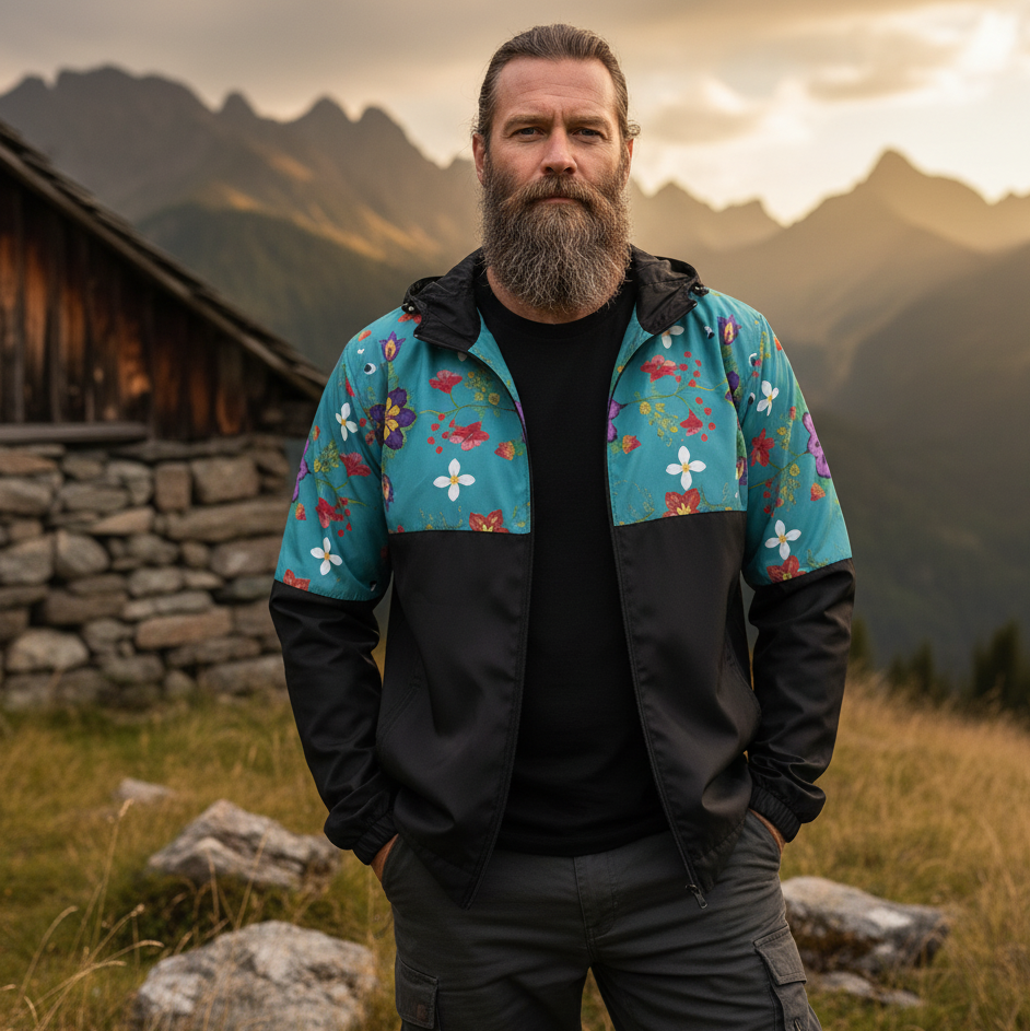 Turquoise Bloom Windbreaker