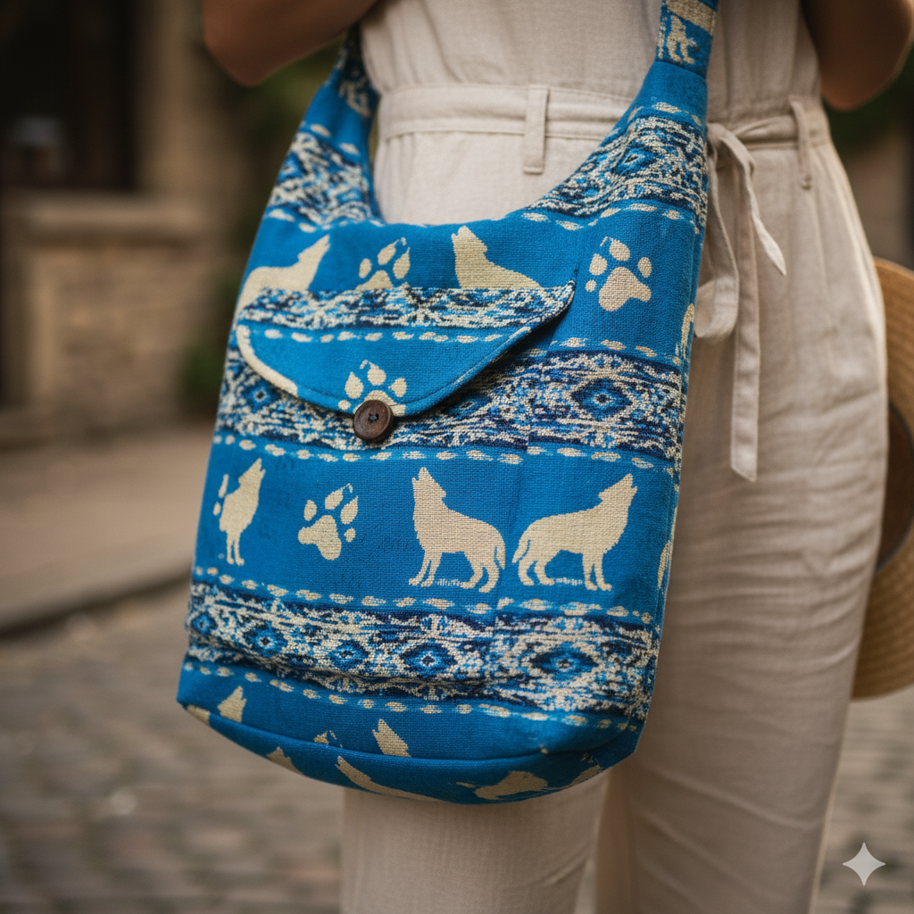 white Howling Wolf Crossbody Bag