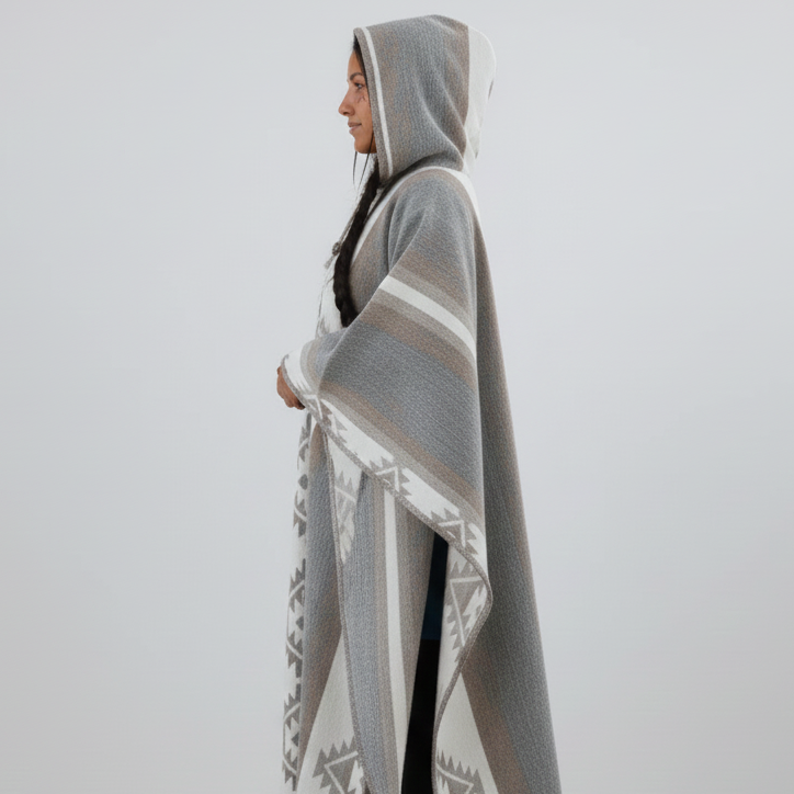 Grey and white AZTEC Wool Ponchos