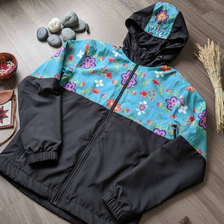 Turquoise Bloom Windbreaker