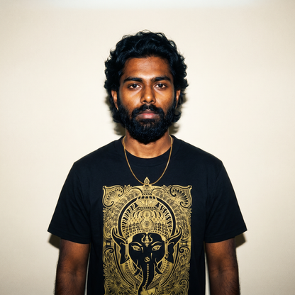 Ganesh T-shirt Black -  Metallic Gold