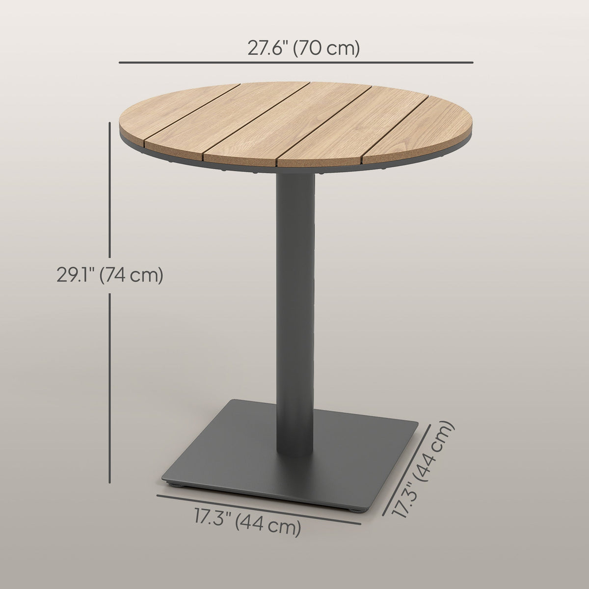 Outdoor Side Table, 28" Weather Resistant Round Patio Table with Slatted Design for Garden, Terrace, Balcony, Natural