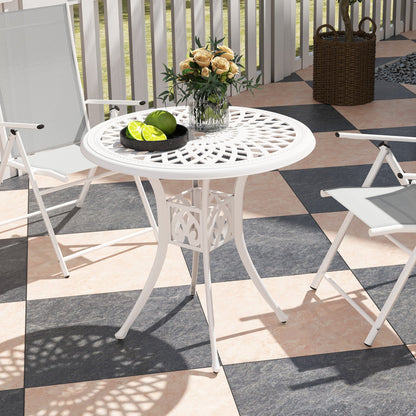 30-inch Round Patio Dining Table with Umbrella Hole Cast Aluminium Outdoor Bistro Table, Brown