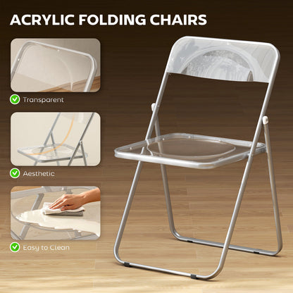 4 Pack Acrylic Foldable Chairs, Transparent Folding Chairs for Living Room, Home Office, Party, Clear