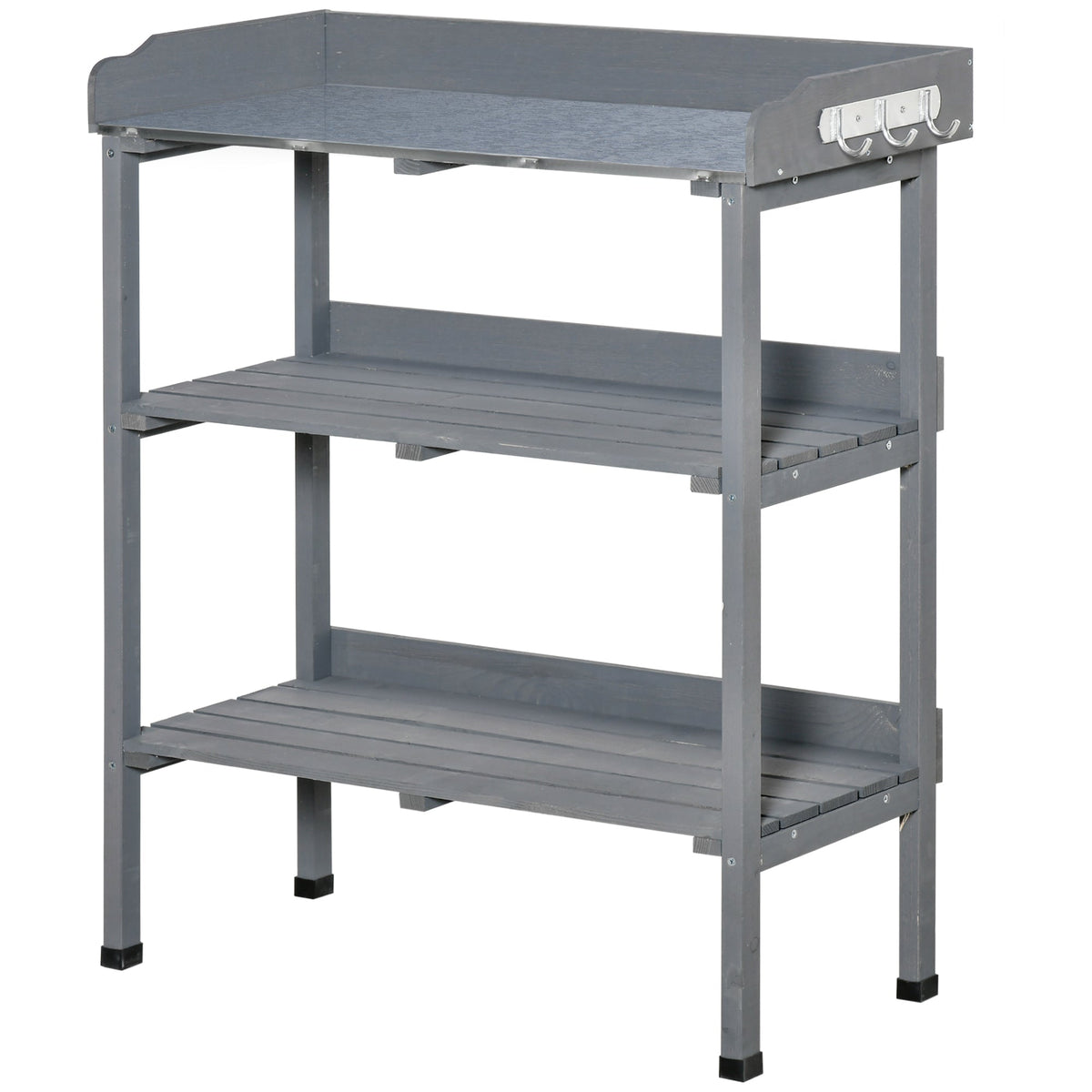 Outdoor Garden Wooden Potting Bench Work Station Table Tool Storage Shelf w/ Hooks, Natural