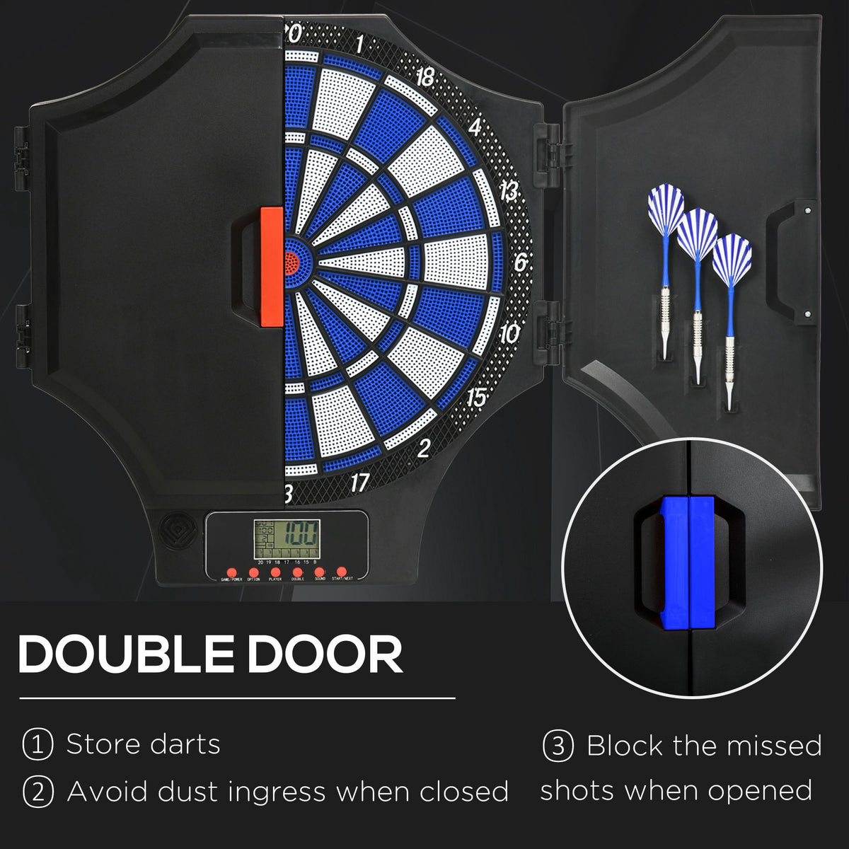 Electronic Dartboard Set with 31 Games and 285 Programs for 8 Players, Soft Tip Dart Board Set with Cabinet, 6 Darts and 6 Spare Tips, LCD Display