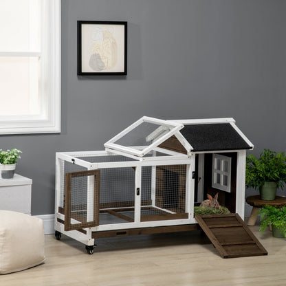 Rabbit Cage with Wheels, Ramp, Run, Tray for Indoor Outdoor, Suitable for Rabbit, Guinea Pig, Coffee