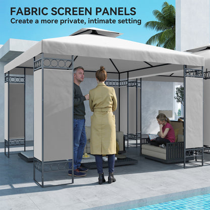 10 x 10 FT Canopy Gazebo, Double Roof Patio Gazebo with Screen Panels and Metal Frame for Deck, Backyard, Khaki