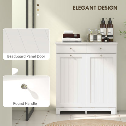 Laundry Cabinet, Tilt Out Laundry Hamper Cabinet with 2 Baskets, Bathroom Hamper Cabinet with 2 Drawers, Black
